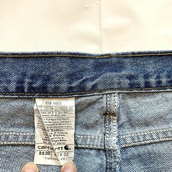 Carhartt Traditional Fit Jeans B18 DST Mens 42x32 Relaxed Medium Blue Wash Denim - Picture 6 of 11